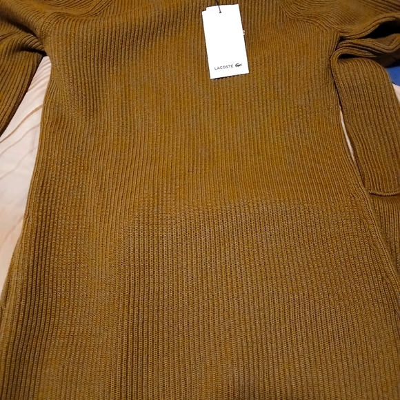 Lacoste Women's Long Ribbed Wool Blend Sweater Midi Dress Brown Size 38 NWT - Picture 1 of 1